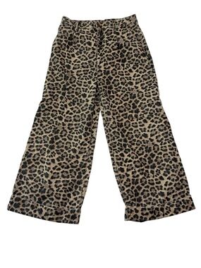 Anthropologie Pilcro Leopard Print Wide Leg Cuffed Jeans High Rise Crop Size 30